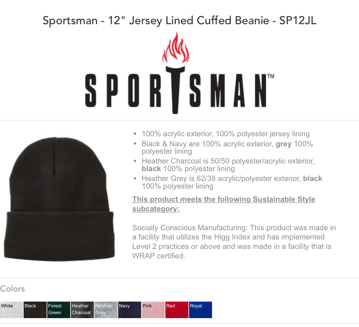 Sportsman Jersey Lined Beanie