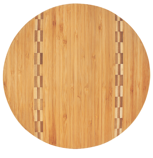 Custom 11 3/4" Round Bamboo Cutting Board with Butcher Block Inlay