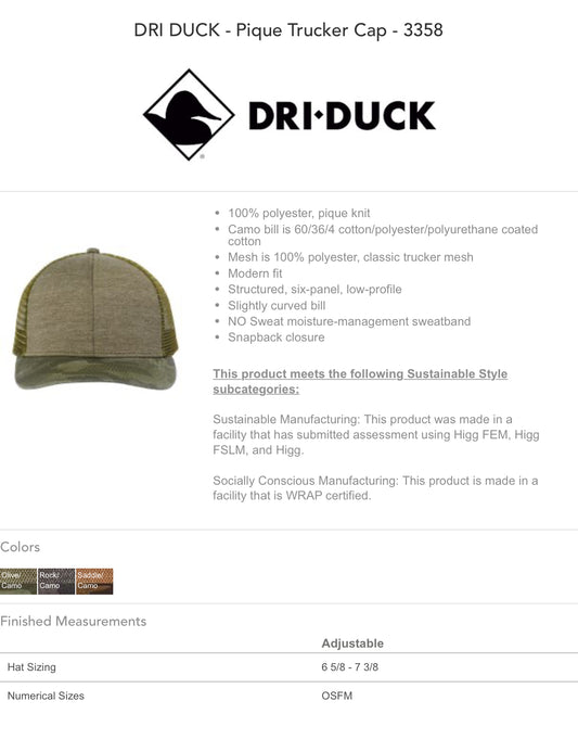 DRI-DUCK Pique Trucker Cap